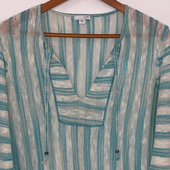 NWOT J. Jill Linen Blend Lightweight Striped Beachy Tunic Sweater L - Picture 3 of 14